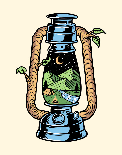 山景内旧灯插图图片下载