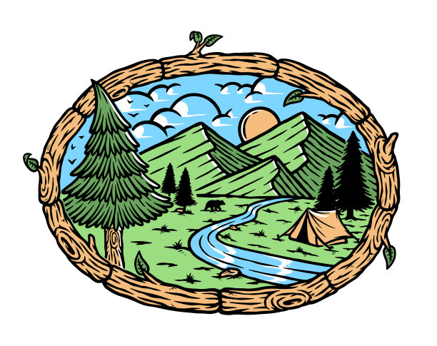 美丽的山景在早晨插画图片下载