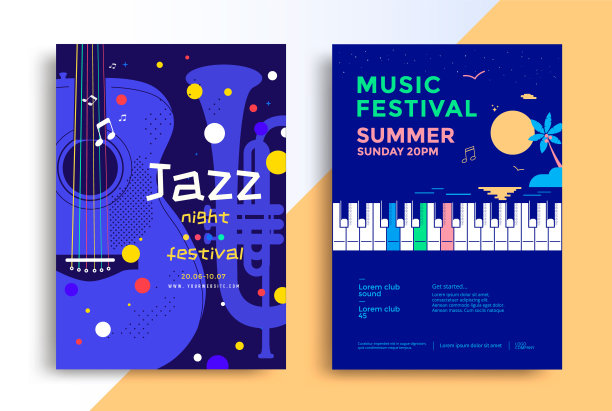 爵士音乐节海报，有小号，吉他，钢琴图片下载