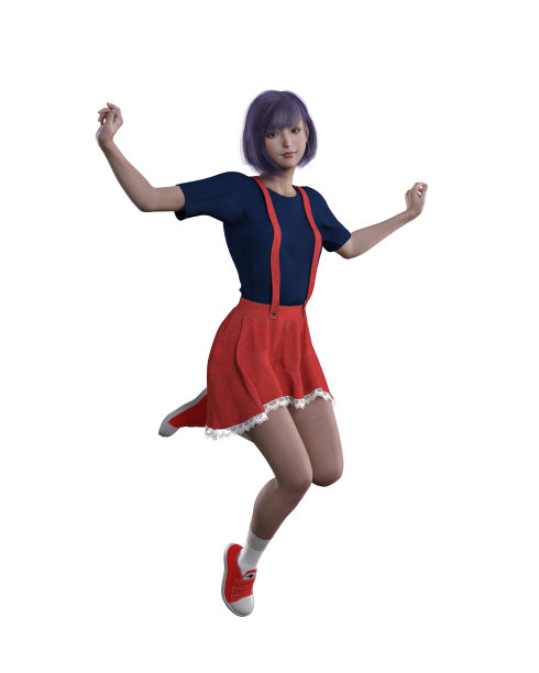 漂亮的年轻亚洲女子穿着卡哇伊风格的时装。3D渲染孤立在白色背景上。图片下载