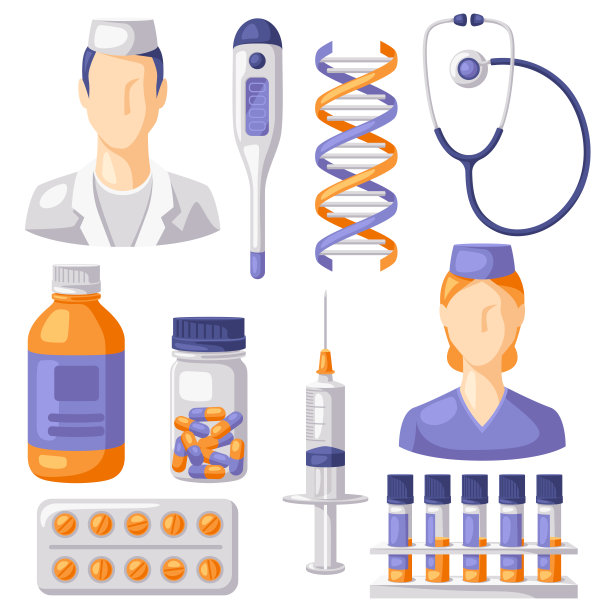 一套医疗和保健项目。药房和医院的设备。图片下载