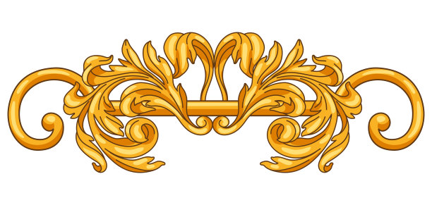 巴洛克风格的装饰性花卉元素。金色的卷曲。图片下载