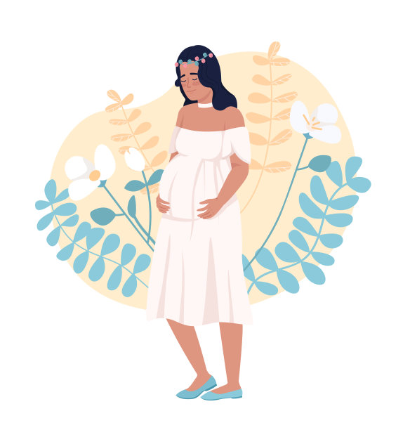 未来母亲和花卉装饰二维矢量孤立的插图图片下载