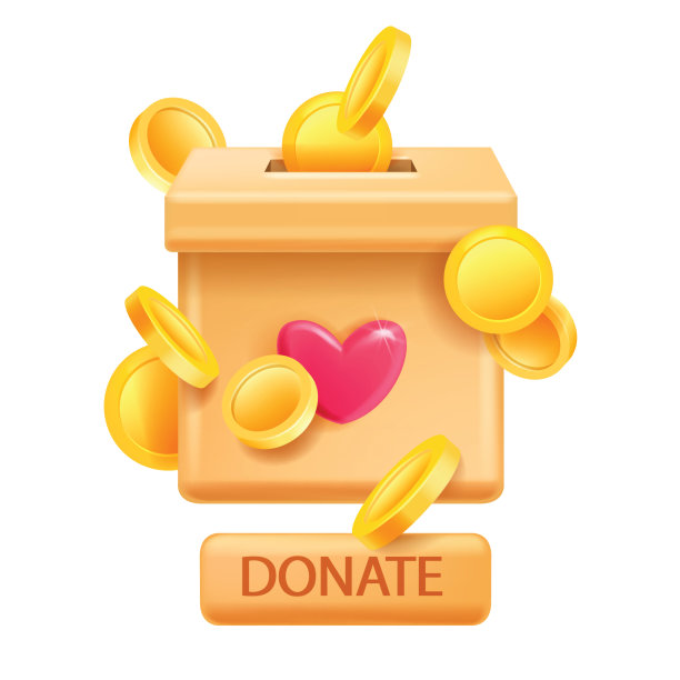 3D捐款箱，矢量慈善资金插图，飞行金币，心，预算赞助商。图片下载