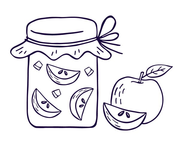 果酱玻璃罐。果冻和苹果果酱。手绘食物插图。向量图片下载