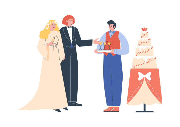 餐饮服务对婚礼活动概念平矢量说明孤立。图片下载