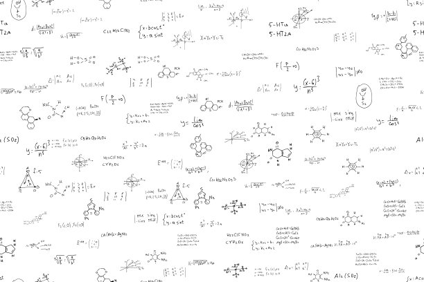 数学,化学,物理。手绘。科学的，教育的表达式和方程。图片下载
