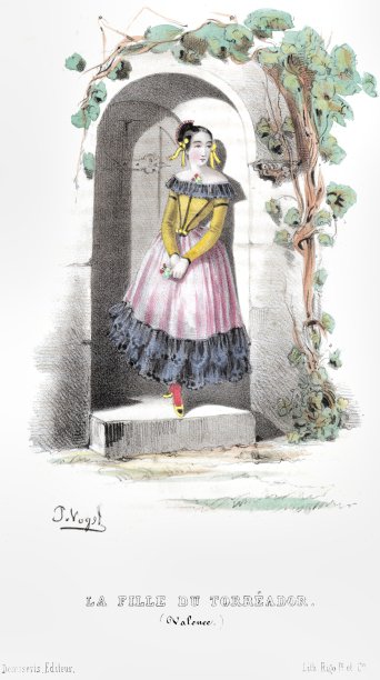 西班牙巴伦西亚斗牛士的女儿，J.沃格尔，《所有民族的孩子》1843年。图片下载