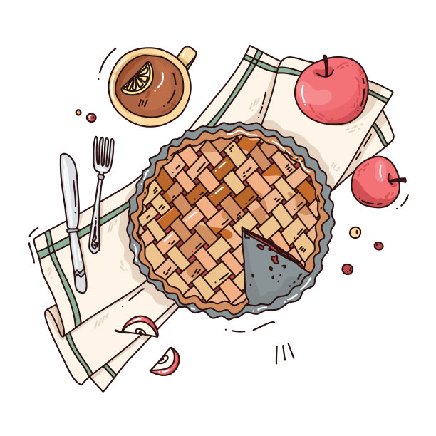 苹果和派的可爱插画图片下载