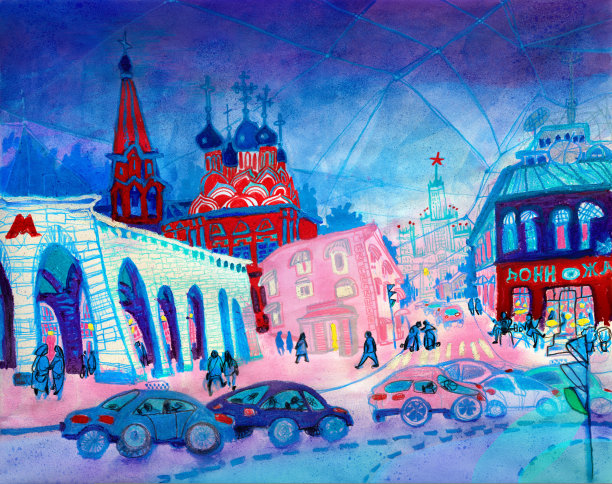 晚上莫斯科。莫斯科夜晚的街道。Tagansky区，莫斯科，俄罗斯。图片下载