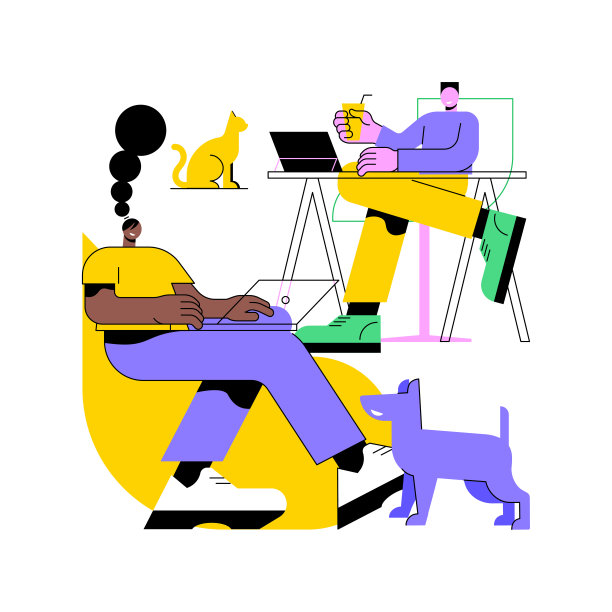 宠物友好的办公室孤立的卡通矢量插图。图片下载