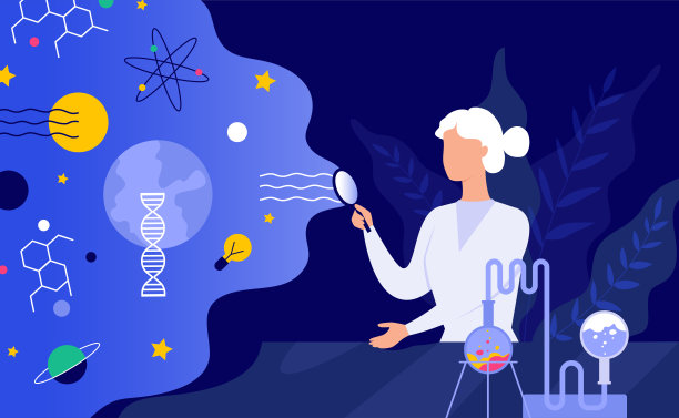 女人在科学。专业女生生物或化学职业。科学家的老师。学生的研究。实验室遗传或化学实验。科学发现。矢量图图片下载