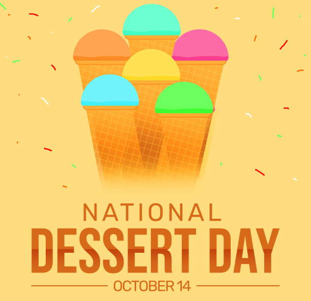 国家甜点日背景与彩色冰淇淋和字体。甜品日壁纸设计图片下载