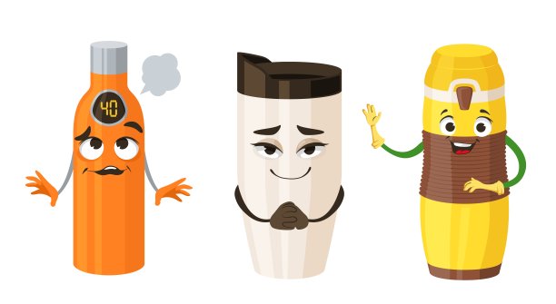 保温杯卡通人物平面向量集图片下载