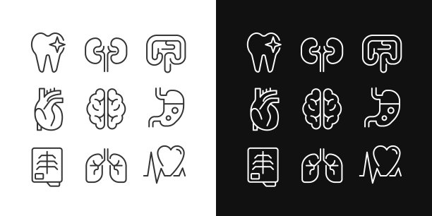 器官常规检查像素完美线性图标设置为暗，亮模式图片下载