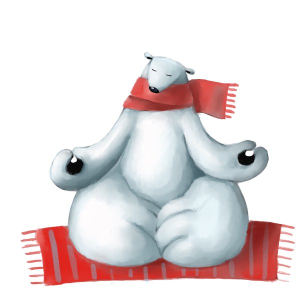 戴着红围巾的可爱北极熊正在冥想图片下载