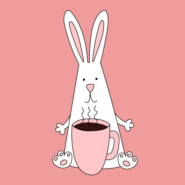 兔子是2023年的象征。兔子和一杯茶。日历模板。图片下载