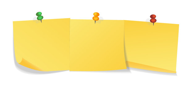 一套黄色贴纸固定的按钮与卷曲的角孤立在白色背景准备好为您的信息。矢量图图片下载