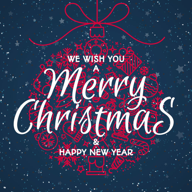 圣诞快乐球组成的圣诞线图标和标志我们祝你圣诞快乐和新年快乐的星星假期背景。圣诞节的装饰元素。矢量图图片下载