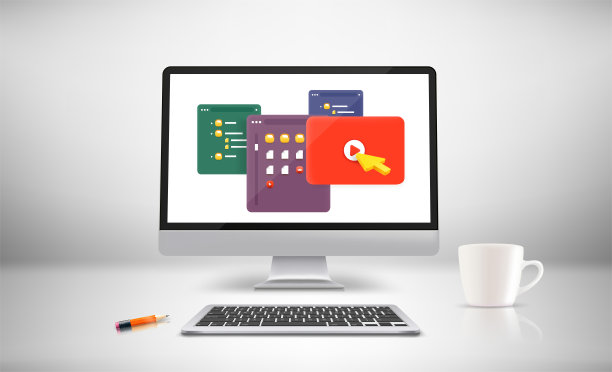 白色房间，配有现代化的电脑和屏幕上的窗户。3 d矢量图图片下载