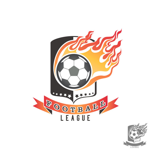 足球会徽有着火的球和盾，孤立的彩色图片。矢量图图片下载