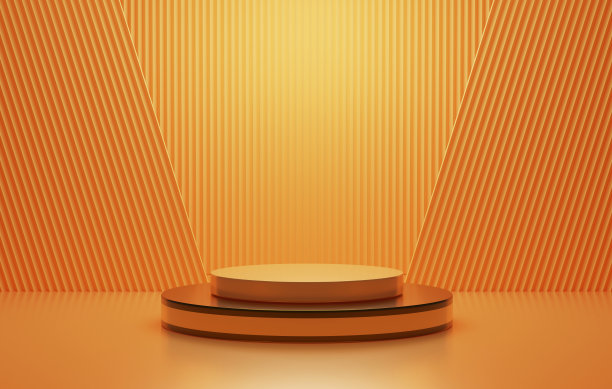 圆柱形黄金平台基础上抽象的黄金背景豪华。图片下载