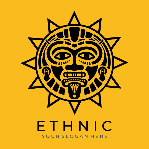 民族面具的象征。阿兹特克和玛雅人的商业面具符号。极简风格的文化矢量设计。矢量图图片下载