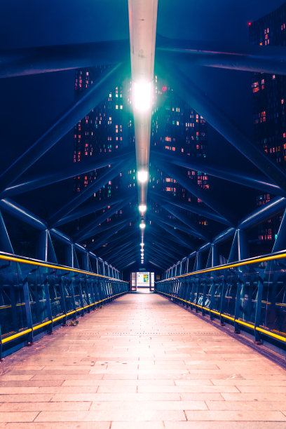 夜晚的曼彻斯特桥。城市场景图片下载