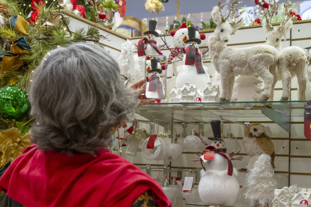 中年妇女在市中心逛街购买圣诞商品图片下载