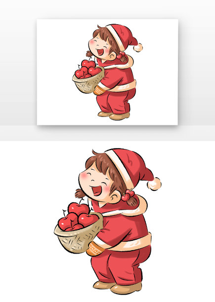 圣诞节人物拿一筐苹果图片下载