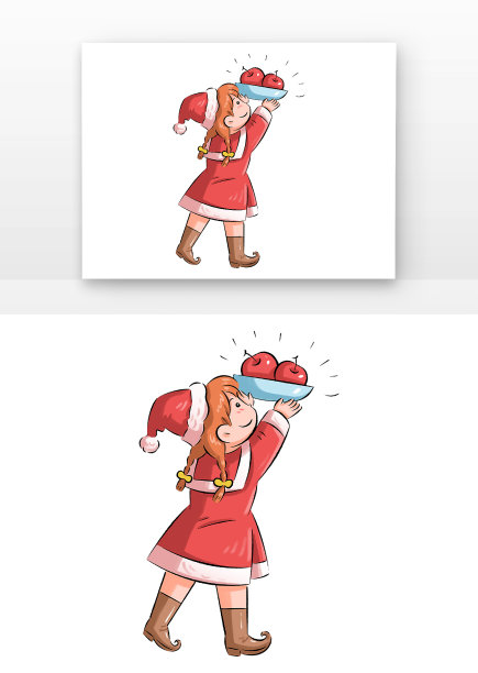 圣诞节手绘女孩拿着苹果图片下载