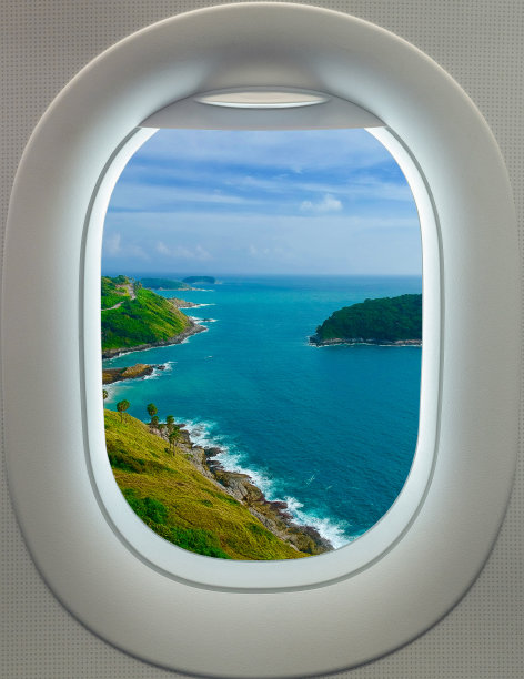 飞机窗口鸟瞰泰国普吉岛的海滩图片下载