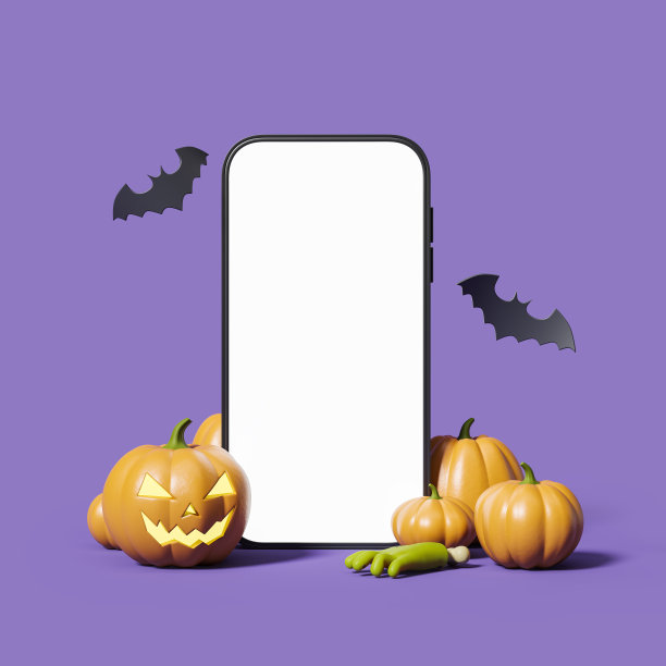 南瓜和蝙蝠，大智能手机与紫色背景空显示图片下载