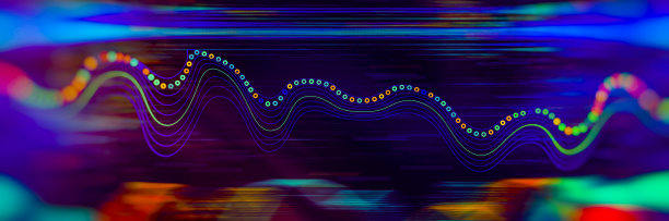 数据科学抽象技术背景在充满活力的颜色与模糊的波。未来高科技旗帜。图片下载