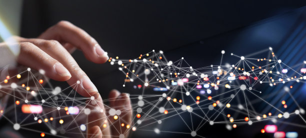 互联网网络连接，数字技术背景，物联网物联网概念。用线和点连接的数字平板电脑上的人际网络图片下载