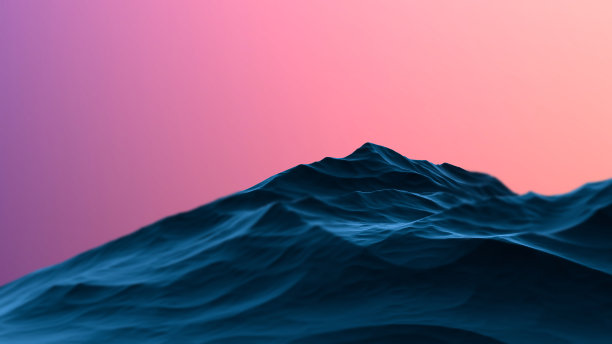 抽象的未来蓝绿色的山和橙色的天空。3 d渲染。图片下载