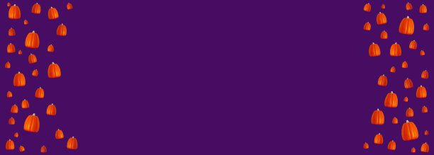 紫色背景上有许多会飞的南瓜。。万圣节，感恩节和丰收节的横幅与复制空间图片下载