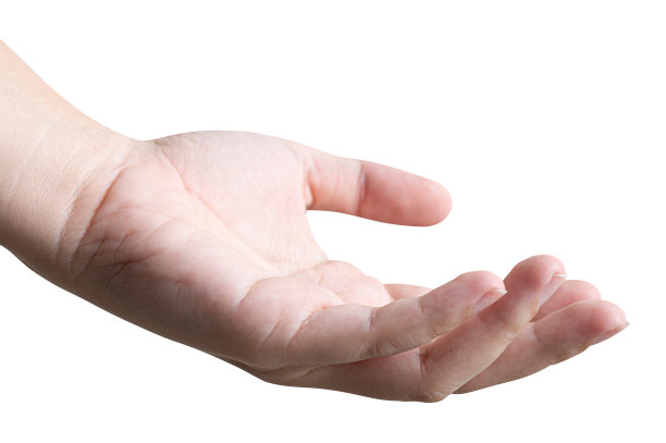 女人伸手，随时准备帮助或接受。孤立的姿态。图片下载