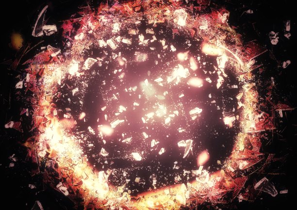 爆炸和飞行碎片的3d插图图片下载