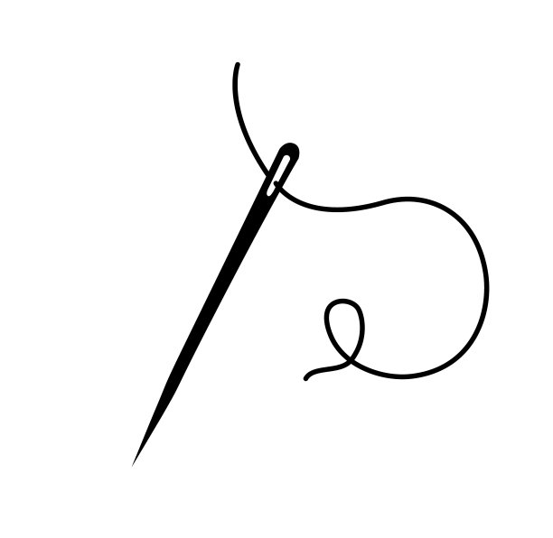 黑色图标缝纫针与线。锋利的针简单的轮廓。图片下载