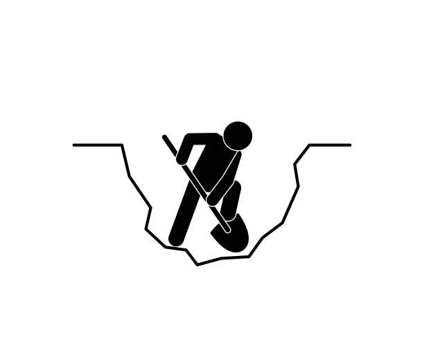 男人挖洞，简笔画图标，人的剪影拿着铲子图片下载