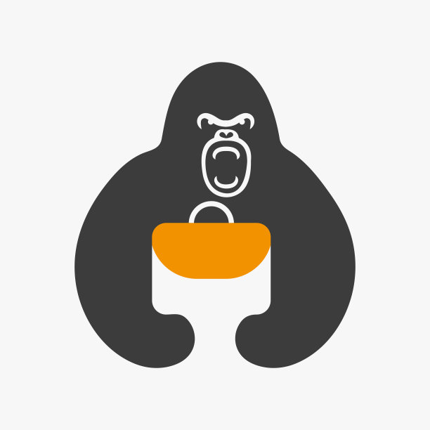 大猩猩袋标志负空间概念矢量模板。大猩猩手提袋符号图片下载