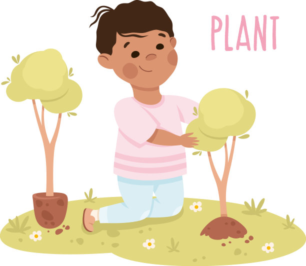 小男孩种树示范词汇图片下载