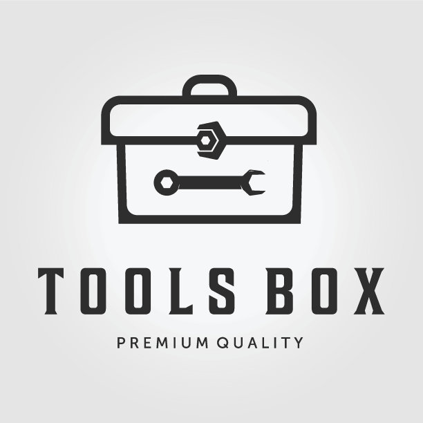 工具箱设备标志，插图线艺术扳手扳手盒矢量。机械设备设计图片下载
