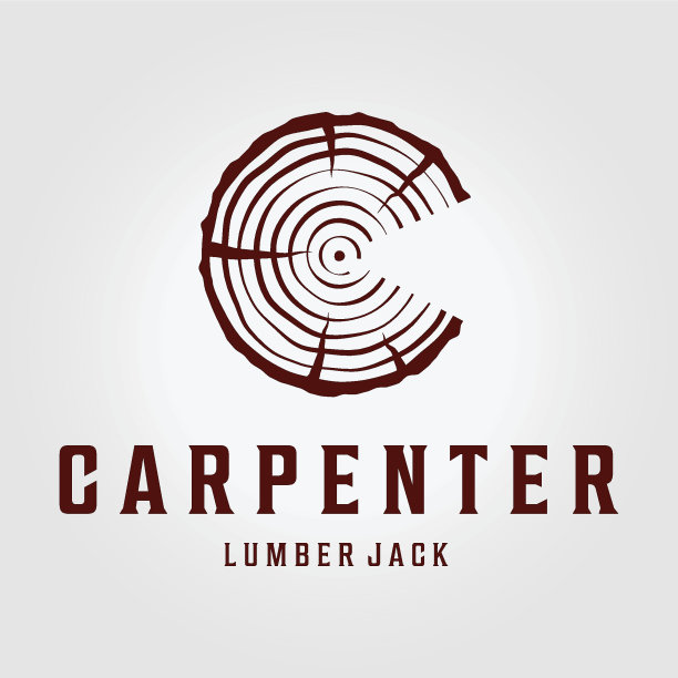 原木木材杰克古线艺术标志，木工概念插画设计图片下载