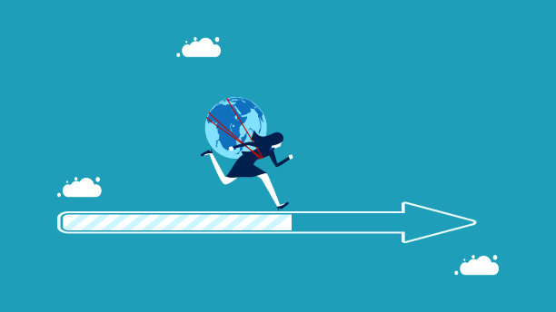 世界在向前发展。箭上有地球仪的女商人图片下载