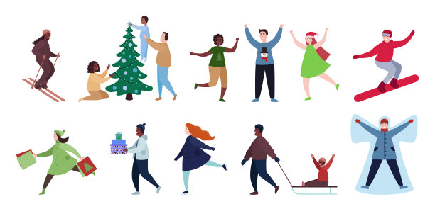 冬天收集。人们庆祝圣诞节图片下载