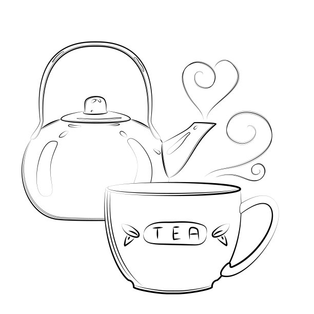 金属水壶和杯子。早上好或有趣的交谈始于一杯香茶。喝茶的传统或习惯用于菜单设计，食谱，厨房用品标志，贴纸，网站图片下载