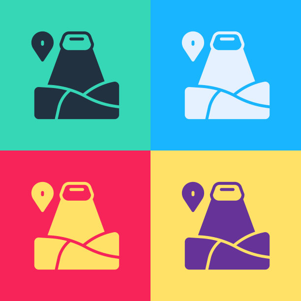 波普艺术地图指针与山图标隔离图片下载