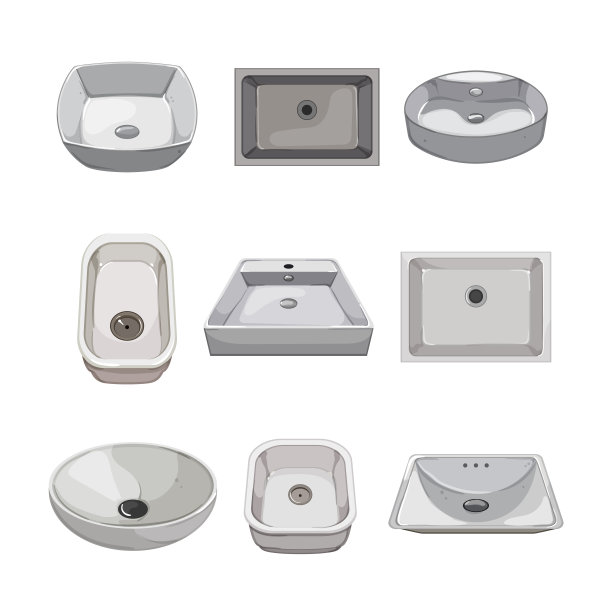 水槽陶瓷套卡通矢量插图图片下载